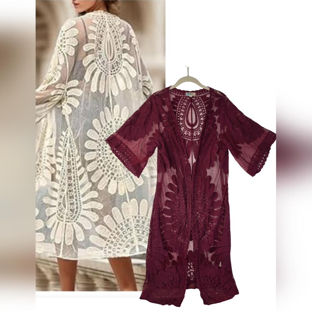 Rebellion Again S Crimson Lace Sheer Kimono Cardigan CC-1424